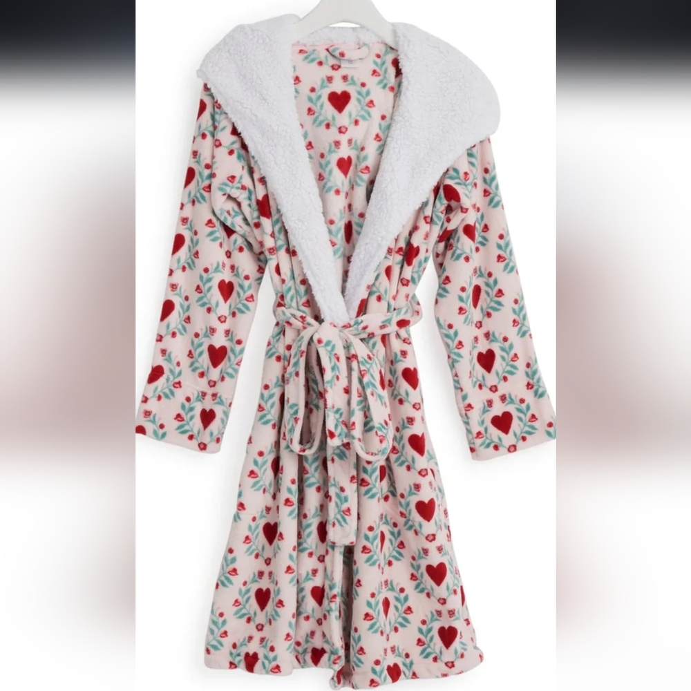 Vera Bradley Plush Cozy Life Hooded Robe Imperial Hearts Pink NWT Sz L-XL